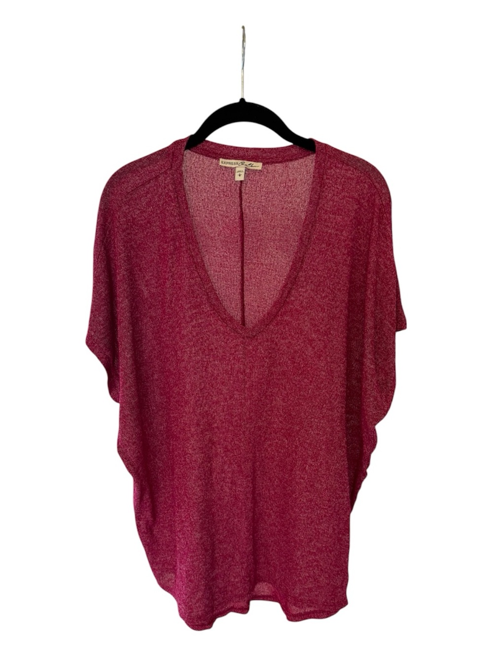 Express One Eleven Raspberry V-Neck Tee Large Lightweight Drapey Rayon Blend